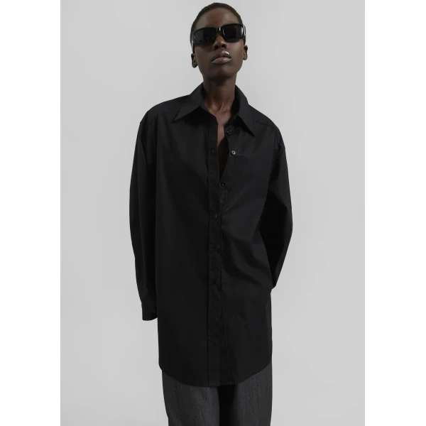 The Frankie Shop Kent Button Up Shirt - Black - Oversized Minimalist Tops in Black - Shop at Luxury Shoes 