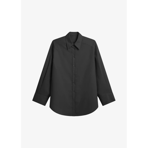 The Frankie Shop Kent Button Up Shirt - Black - Oversized Minimalist Tops in Black - Shop at Luxury Shoes 