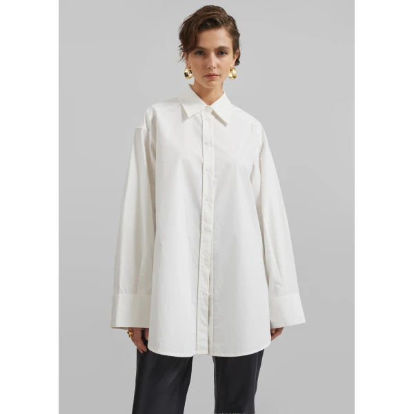 The Frankie Shop Kent Button Up Shirt - White - Oversized Minimalist Tops in White - Shop at Luxury Shoes 
