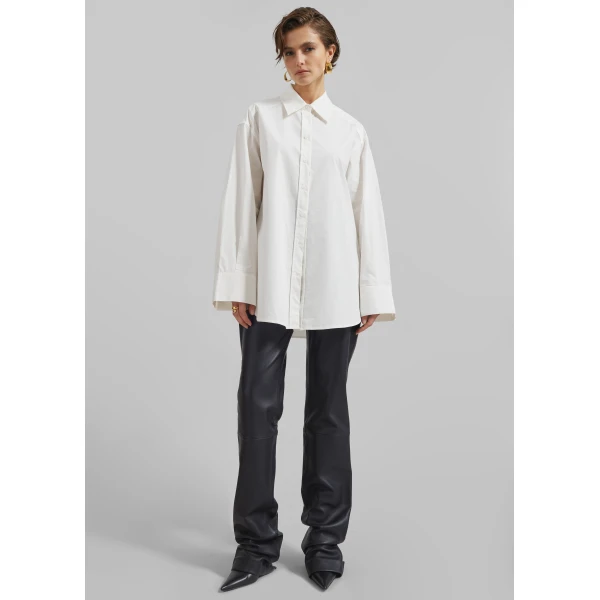The Frankie Shop Kent Button Up Shirt - White - Oversized Minimalist Tops in White - Shop at Luxury Shoes 