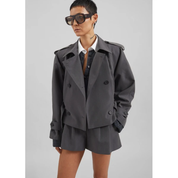 The Frankie Shop Kinsley Cropped Trench Jacket - Grey - Oversized Minimalist Jackets in Grey - Shop at Luxury Shoes 