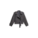 The Frankie Shop Kinsley Cropped Trench Jacket - Grey - Oversized Minimalist Jackets in Grey - Shop at Luxury Shoes 