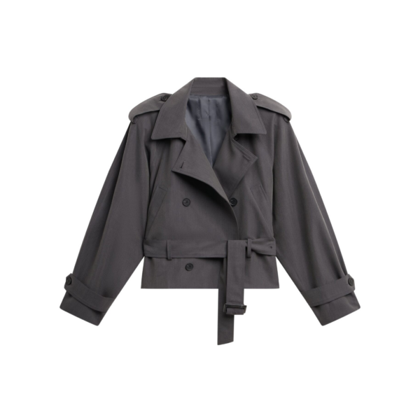 The Frankie Shop Kinsley Cropped Trench Jacket - Grey - Oversized Minimalist Jackets in Grey - Shop at Luxury Shoes 