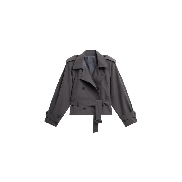 The Frankie Shop Kinsley Cropped Trench Jacket - Grey - Oversized Minimalist Jackets in Grey - Shop at Luxury Shoes 