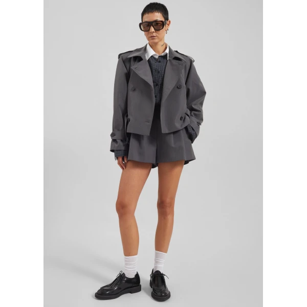 The Frankie Shop Kinsley Cropped Trench Jacket - Grey - Oversized Minimalist Jackets in Grey - Shop at Luxury Shoes 