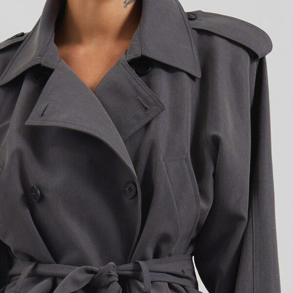 The Frankie Shop Kinsley Cropped Trench Jacket – Grey, view 6