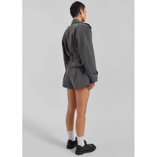 The Frankie Shop Kinsley Cropped Trench Jacket - Grey - Oversized Minimalist Jackets in Grey - Shop at Luxury Shoes 