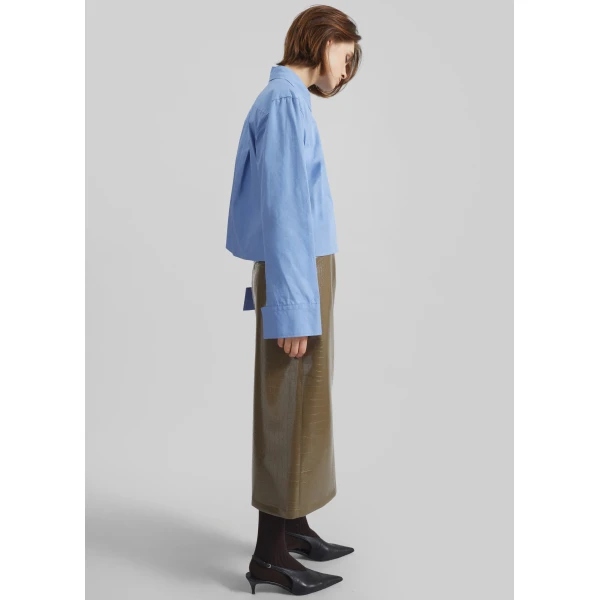 The Frankie Shop Kniva Cropped Shirt - Blue - Oversized Minimalist Tops in Blue - Shop at Luxury Shoes 