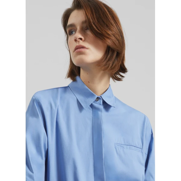 The Frankie Shop Kniva Cropped Shirt - Blue - Oversized Minimalist Tops in Blue - Shop at Luxury Shoes 