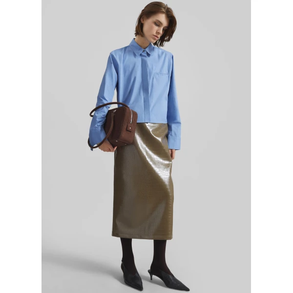 The Frankie Shop Kniva Cropped Shirt - Blue - Oversized Minimalist Tops in Blue - Shop at Luxury Shoes 