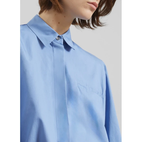 The Frankie Shop Kniva Cropped Shirt - Blue - Oversized Minimalist Tops in Blue - Shop at Luxury Shoes 