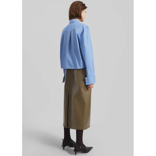 The Frankie Shop Kniva Cropped Shirt - Blue - Oversized Minimalist Tops in Blue - Shop at Luxury Shoes 