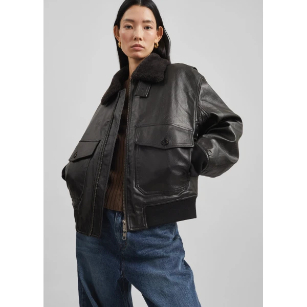 The Frankie Shop Kollam Faux Leather Boxy Jacket - Black - Oversized Minimalist Jackets in Black - Shop at Luxury Shoes 