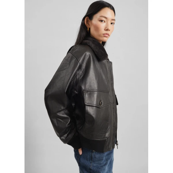 The Frankie Shop Kollam Faux Leather Boxy Jacket - Black - Oversized Minimalist Jackets in Black - Shop at Luxury Shoes 