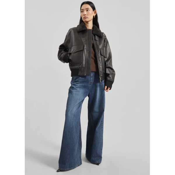The Frankie Shop Kollam Faux Leather Boxy Jacket - Black - Oversized Minimalist Jackets in Black - Shop at Luxury Shoes 