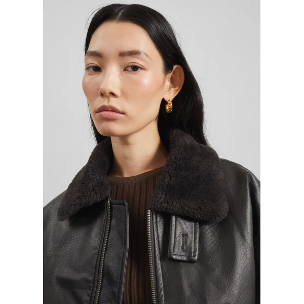 The Frankie Shop Kollam Faux Leather Boxy Jacket - Black - Oversized Minimalist Jackets in Black - Shop at Luxury Shoes 