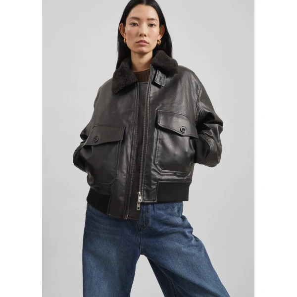 The Frankie Shop Kollam Faux Leather Boxy Jacket - Black - Oversized Minimalist Jackets in Black - Shop at Luxury Shoes 