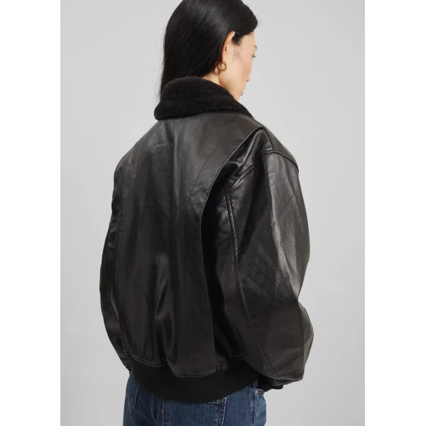 The Frankie Shop Kollam Faux Leather Boxy Jacket - Black - Oversized Minimalist Jackets in Black - Shop at Luxury Shoes 