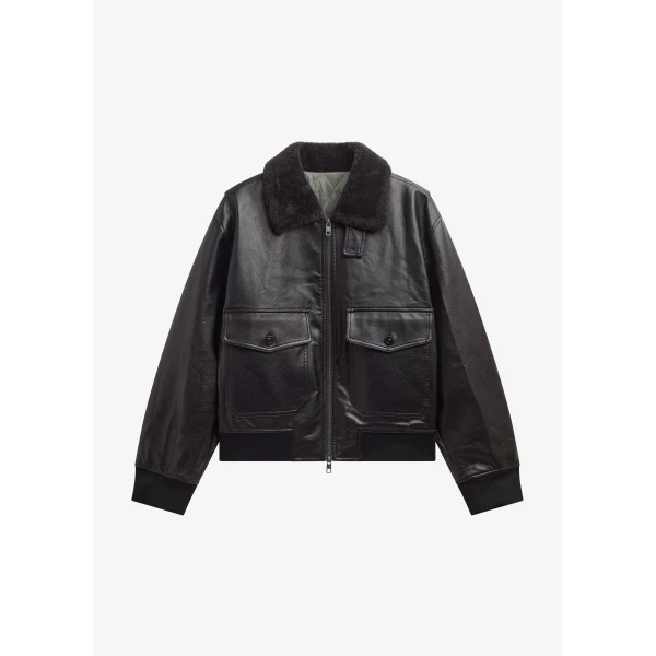 The Frankie Shop Kollam Faux Leather Boxy Jacket - Black - Oversized Minimalist Jackets in Black - Shop at Luxury Shoes 