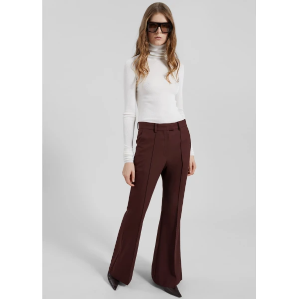The Frankie Shop Kvale Pintuck Flared Trousers - Burgundy - Oversized Minimalist Pants in Red - Shop at Luxury Shoes 