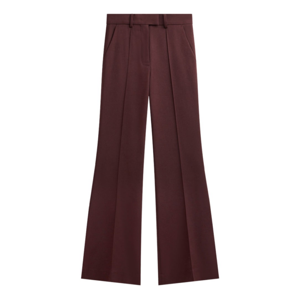 The Frankie Shop Kvale Pintuck Flared Trousers - Burgundy - Oversized Minimalist Pants in Red - Shop at Luxury Shoes 