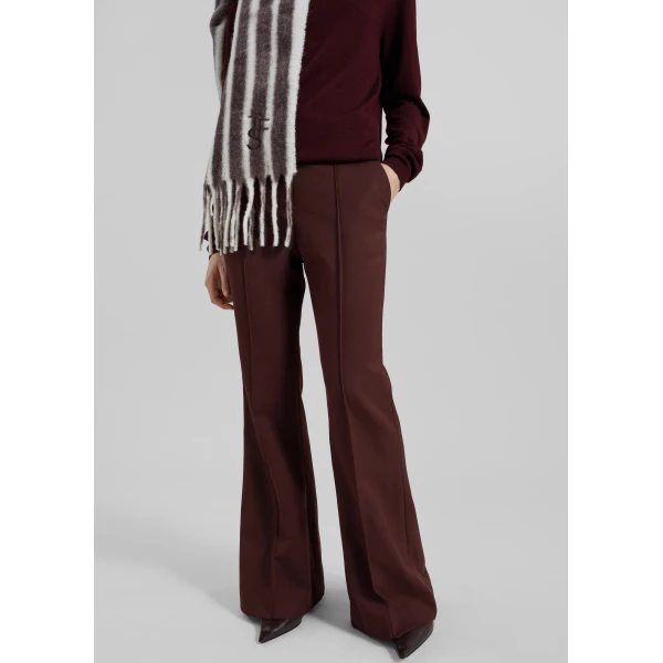 The Frankie Shop Kvale Pintuck Flared Trousers - Burgundy - Oversized Minimalist Pants in Red - Shop at Luxury Shoes 