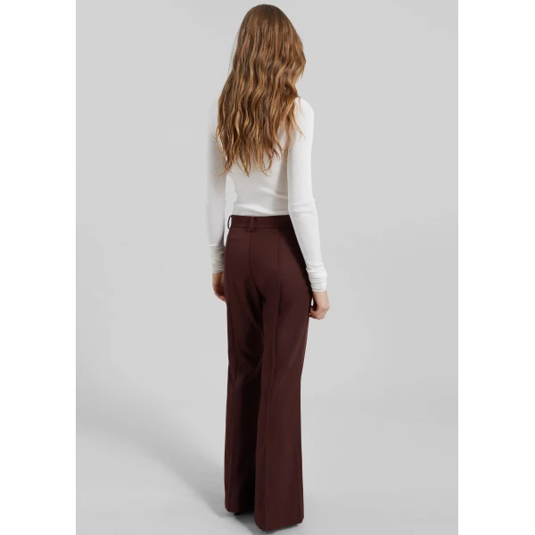 The Frankie Shop Kvale Pintuck Flared Trousers - Burgundy - Oversized Minimalist Pants in Red - Shop at Luxury Shoes 