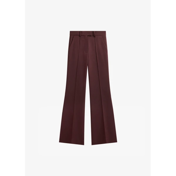 The Frankie Shop Kvale Pintuck Flared Trousers - Burgundy - Oversized Minimalist Pants in Red - Shop at Luxury Shoes 