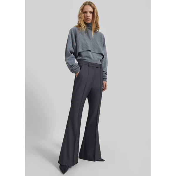 The Frankie Shop Kvale Pintuck Flared Trousers - Dark Grey - Oversized Minimalist Pants in Grey - Shop at Luxury Shoes 