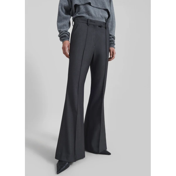 The Frankie Shop Kvale Pintuck Flared Trousers - Dark Grey - Oversized Minimalist Pants in Grey - Shop at Luxury Shoes 