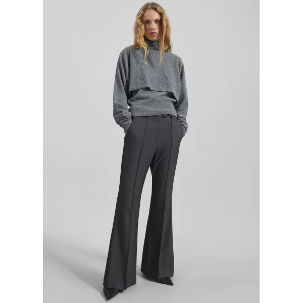 The Frankie Shop Kvale Pintuck Flared Trousers - Dark Grey - Oversized Minimalist Pants in Grey - Shop at Luxury Shoes 