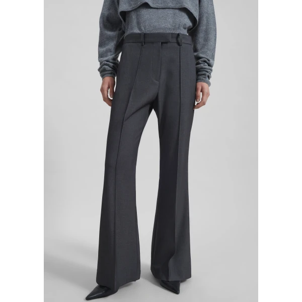 The Frankie Shop Kvale Pintuck Flared Trousers - Dark Grey - Oversized Minimalist Pants in Grey - Shop at Luxury Shoes 