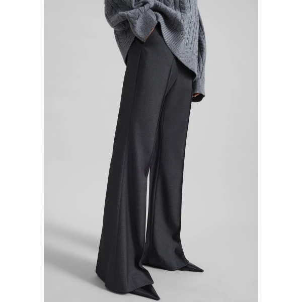 The Frankie Shop Kvale Pintuck Flared Trousers - Dark Grey - Oversized Minimalist Pants in Grey - Shop at Luxury Shoes 
