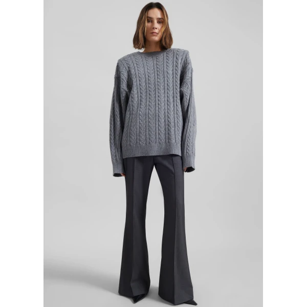 The Frankie Shop Kvale Pintuck Flared Trousers - Dark Grey - Oversized Minimalist Pants in Grey - Shop at Luxury Shoes 