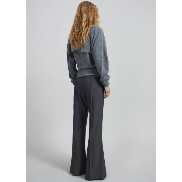 The Frankie Shop Kvale Pintuck Flared Trousers - Dark Grey - Oversized Minimalist Pants in Grey - Shop at Luxury Shoes 