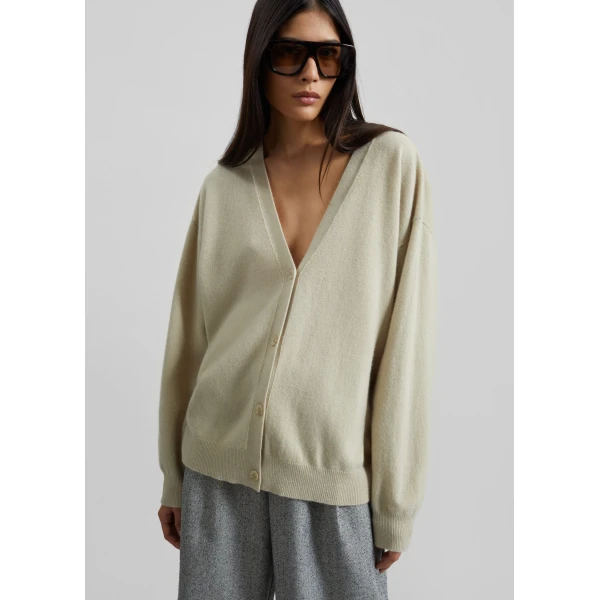The Frankie Shop Lachen Double-Sided Wool Cardigan - Light Beige - Oversized Minimalist Knitwear in Beige - Shop at Luxury Shoes 