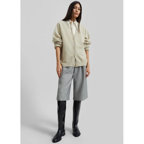 The Frankie Shop Lachen Double-Sided Wool Cardigan - Light Beige - Oversized Minimalist Knitwear in Beige - Shop at Luxury Shoes 