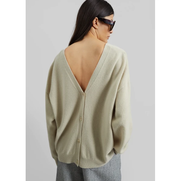 The Frankie Shop Lachen Double-Sided Wool Cardigan - Light Beige - Oversized Minimalist Knitwear in Beige - Shop at Luxury Shoes 