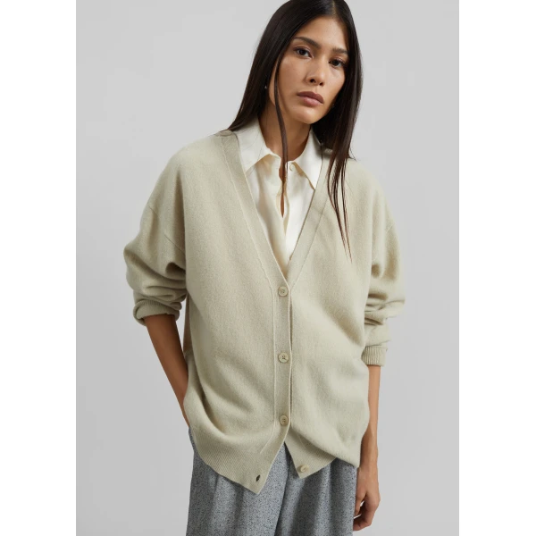 The Frankie Shop Lachen Double-Sided Wool Cardigan - Light Beige - Oversized Minimalist Knitwear in Beige - Shop at Luxury Shoes 