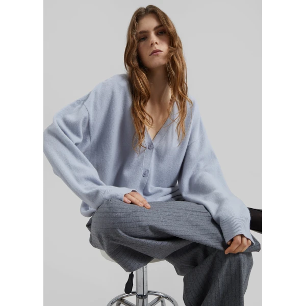 The Frankie Shop Lachen Double-Sided Wool Cardigan - Powder Blue - Oversized Minimalist Knitwear in Blue - Shop at Luxury Shoes 
