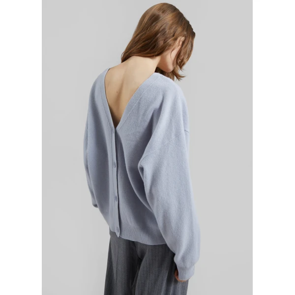 The Frankie Shop Lachen Double-Sided Wool Cardigan - Powder Blue - Oversized Minimalist Knitwear in Blue - Shop at Luxury Shoes 