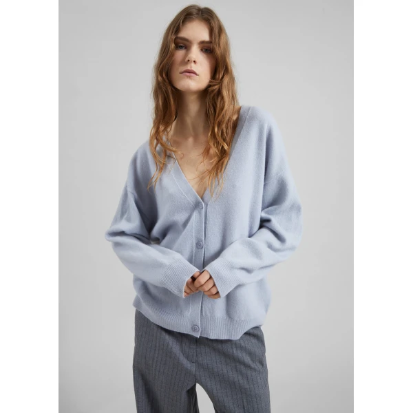 The Frankie Shop Lachen Double-Sided Wool Cardigan - Powder Blue - Oversized Minimalist Knitwear in Blue - Shop at Luxury Shoes 