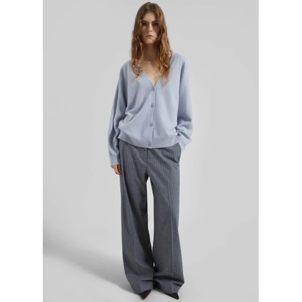 The Frankie Shop Lachen Double-Sided Wool Cardigan - Powder Blue - Oversized Minimalist Knitwear in Blue - Shop at Luxury Shoes 