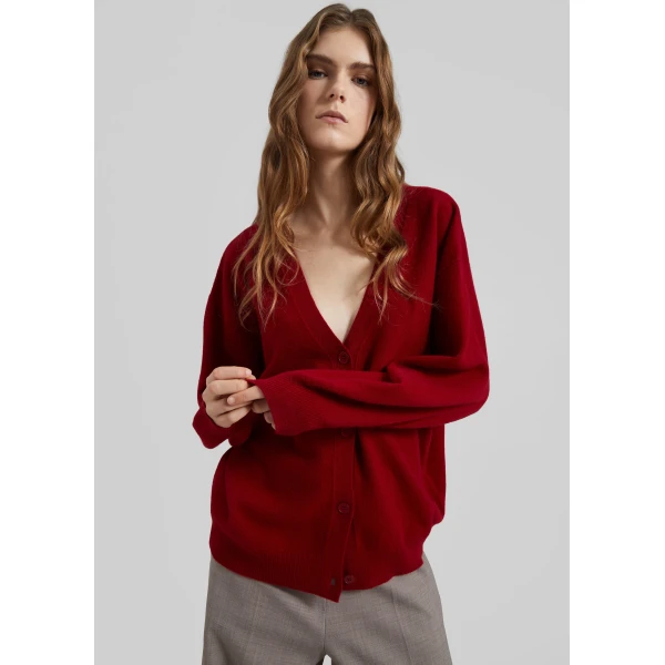 The Frankie Shop Lachen Double-Sided Wool Cardigan - Red - Oversized Minimalist Knitwear in Red - Shop at Luxury Shoes 