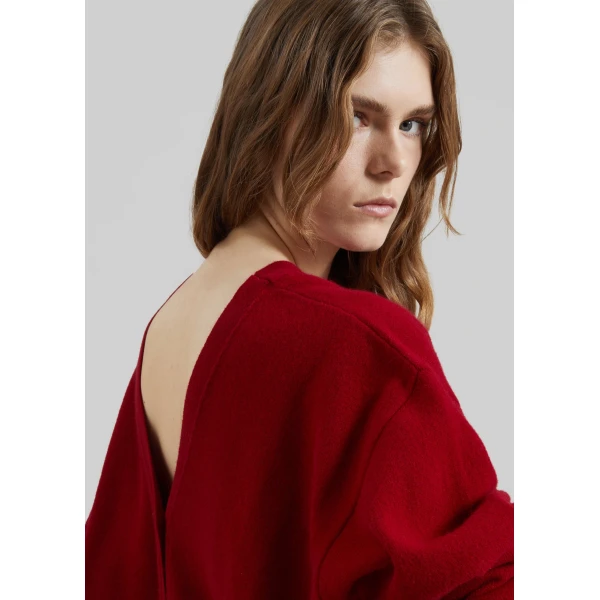 The Frankie Shop Lachen Double-Sided Wool Cardigan - Red - Oversized Minimalist Knitwear in Red - Shop at Luxury Shoes 