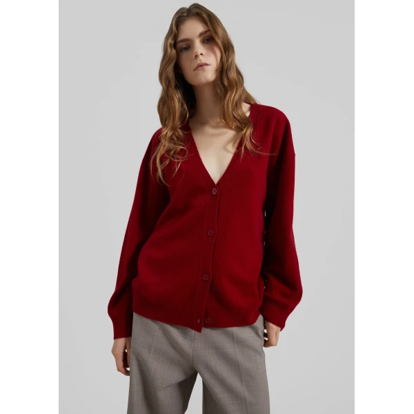 The Frankie Shop Lachen Double-Sided Wool Cardigan - Red - Oversized Minimalist Knitwear in Red - Shop at Luxury Shoes 