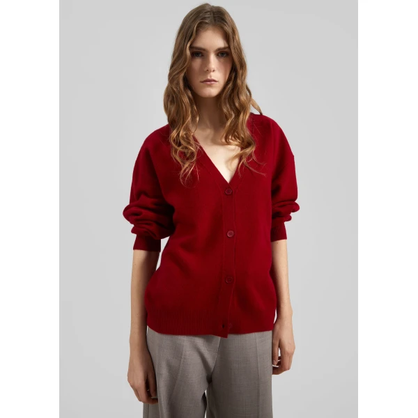 The Frankie Shop Lachen Double-Sided Wool Cardigan - Red - Oversized Minimalist Knitwear in Red - Shop at Luxury Shoes 