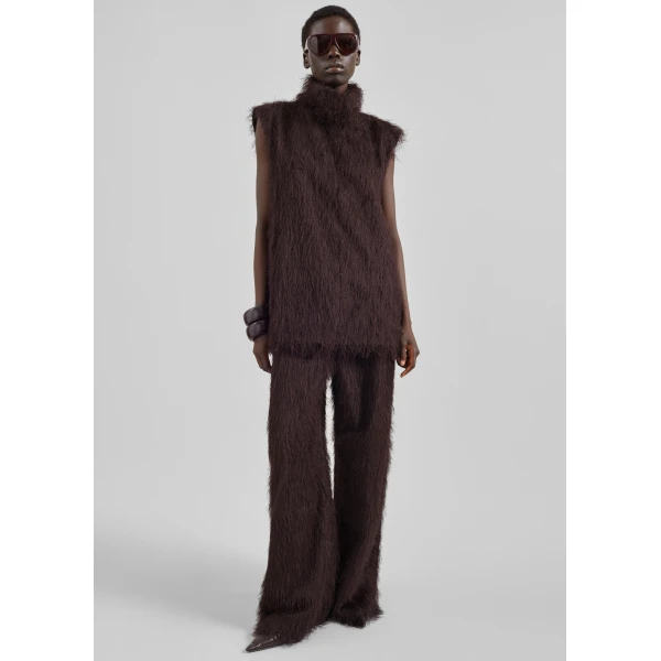 The Frankie Shop Lancy Fringed Funnel Neck Dress - Dark Brown - Oversized Minimalist Dresses in Brown - Shop at Luxury Shoes 