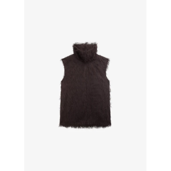 The Frankie Shop Lancy Fringed Funnel Neck Dress - Dark Brown - Oversized Minimalist Dresses in Brown - Shop at Luxury Shoes 