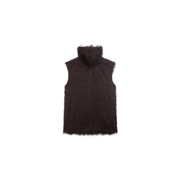 The Frankie Shop Lancy Fringed Funnel Neck Dress - Dark Brown - Oversized Minimalist Dresses in Brown - Shop at Luxury Shoes 